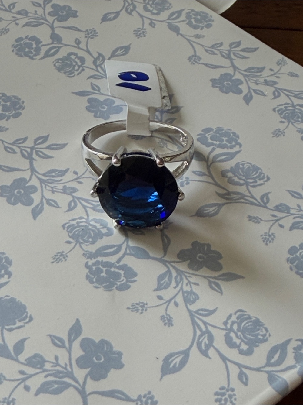 Sapphire blue Swarovski crystal 925 Sterling Silver ring size 10